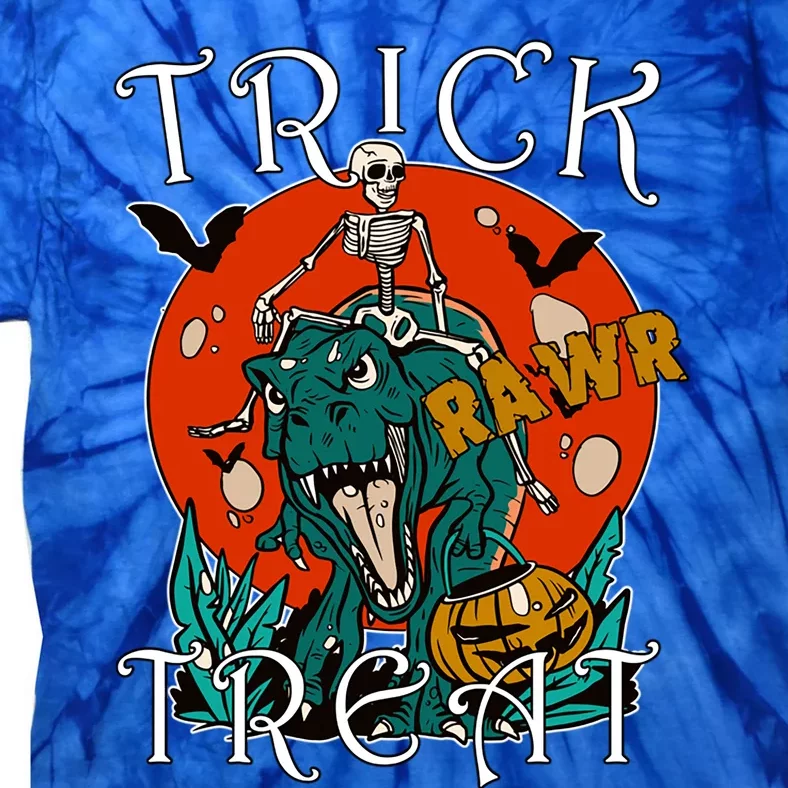 Funny Halloween Skeleton Dino Trick Rawr Treat TRex Cool Gift Tie-Dye T-Shirt