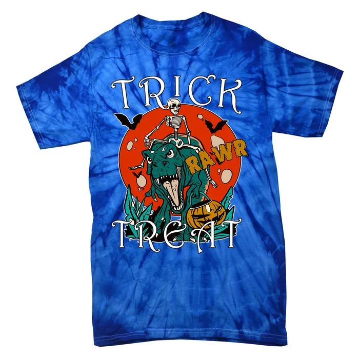 Funny Halloween Skeleton Dino Trick Rawr Treat TRex Cool Gift Tie-Dye T-Shirt