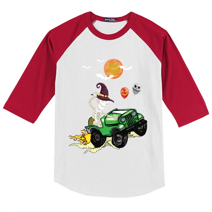 Funny Halloween Skeleton MonsterTruck Meaningful Gift Kids Colorblock Raglan Jersey