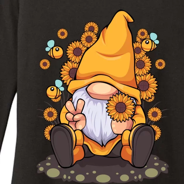 Funny Hippie Sunflower Gnome With Bee Flower Summer Design Gift Womens CVC Long Sleeve Shirt