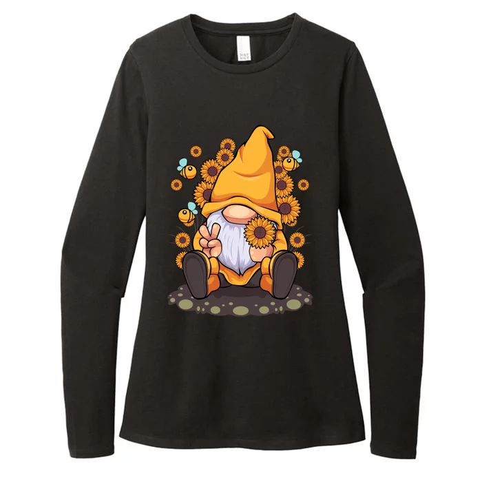 Funny Hippie Sunflower Gnome With Bee Flower Summer Design Gift Womens CVC Long Sleeve Shirt