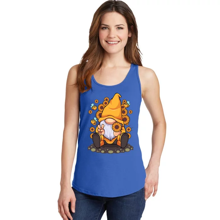 Funny Hippie Sunflower Gnome With Bee Flower Summer Design Gift Ladies Essential Tank