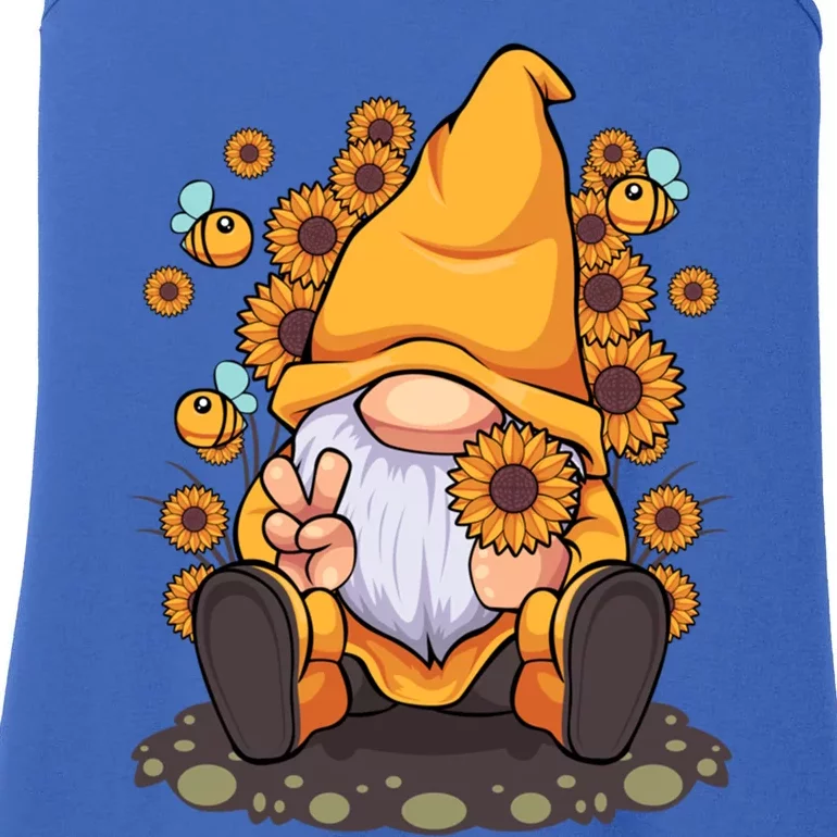 Funny Hippie Sunflower Gnome With Bee Flower Summer Design Gift Ladies Essential Tank