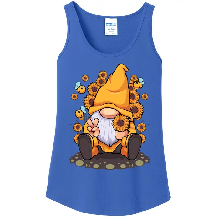 Funny Hippie Sunflower Gnome With Bee Flower Summer Design Gift Ladies Essential Tank