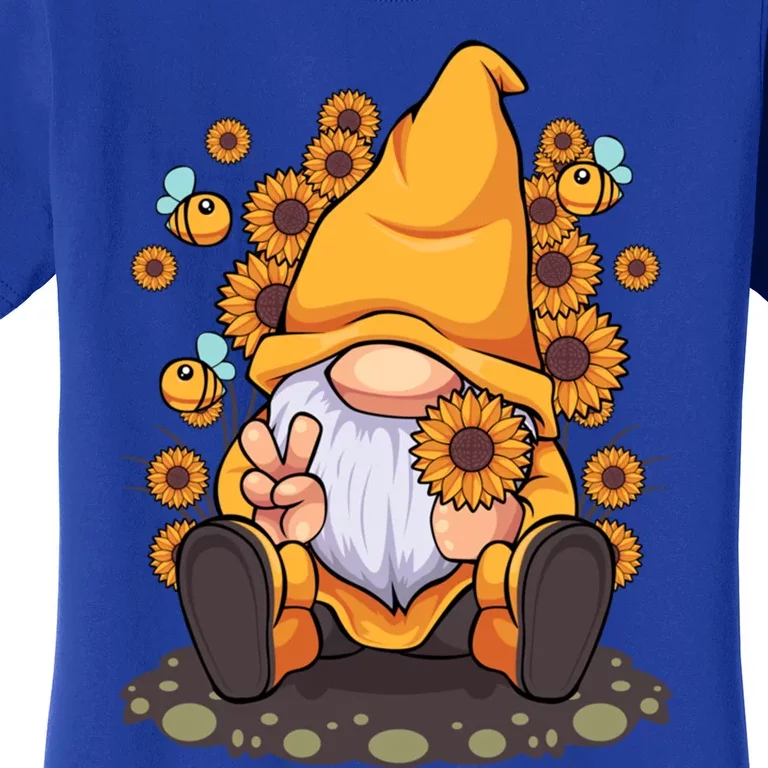 Funny Hippie Sunflower Gnome With Bee Flower Summer Design Gift Women's T-Shirt