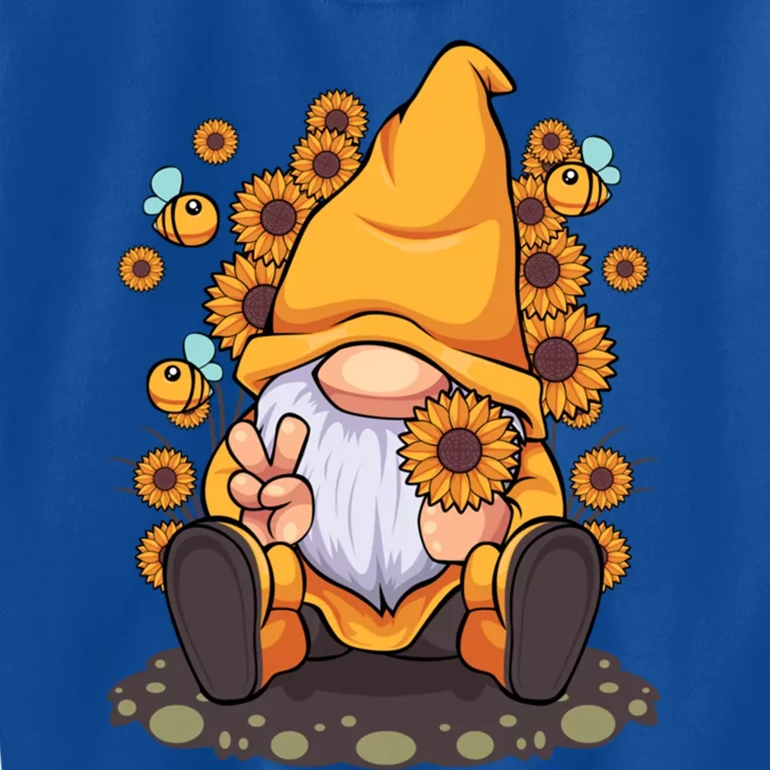 Funny Hippie Sunflower Gnome With Bee Flower Summer Design Gift Kids Sweatshirt