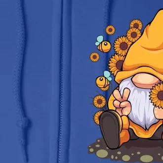 Funny Hippie Sunflower Gnome With Bee Flower Summer Design Gift Full Zip Hoodie