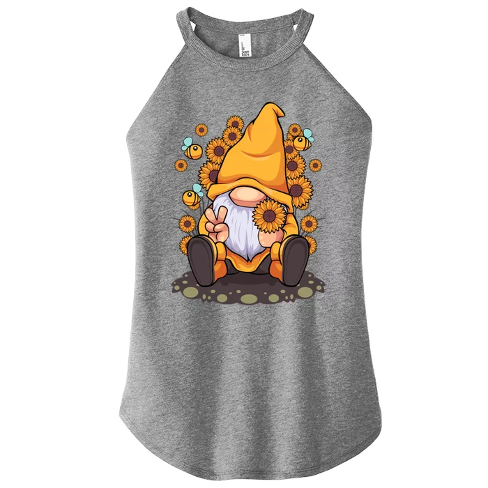 Funny Hippie Sunflower Gnome With Bee Flower Summer Design Gift Women’s Perfect Tri Rocker Tank