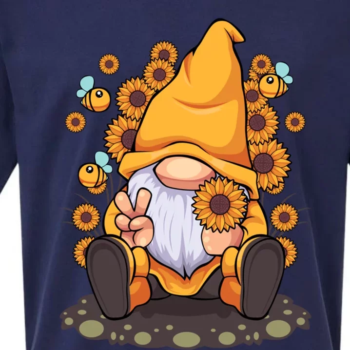 Funny Hippie Sunflower Gnome With Bee Flower Summer Design Gift Sueded Cloud Jersey T-Shirt