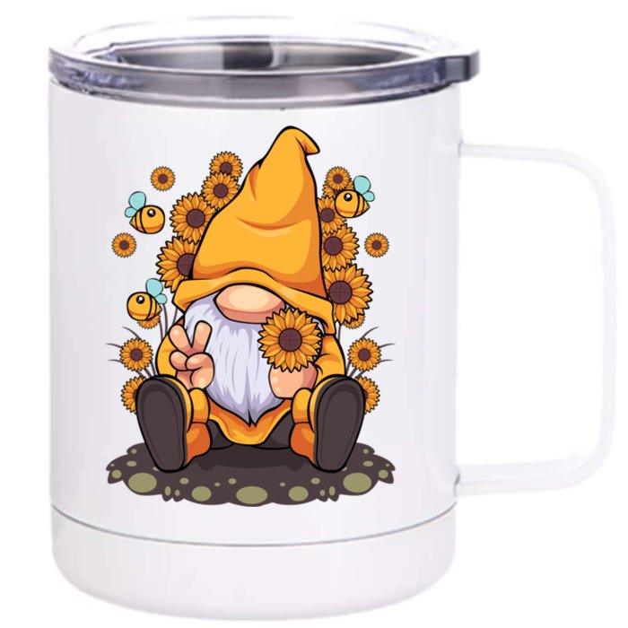 Funny Hippie Sunflower Gnome With Bee Flower Summer Design Gift Front & Back 12oz Stainless Steel Tumbler Cup