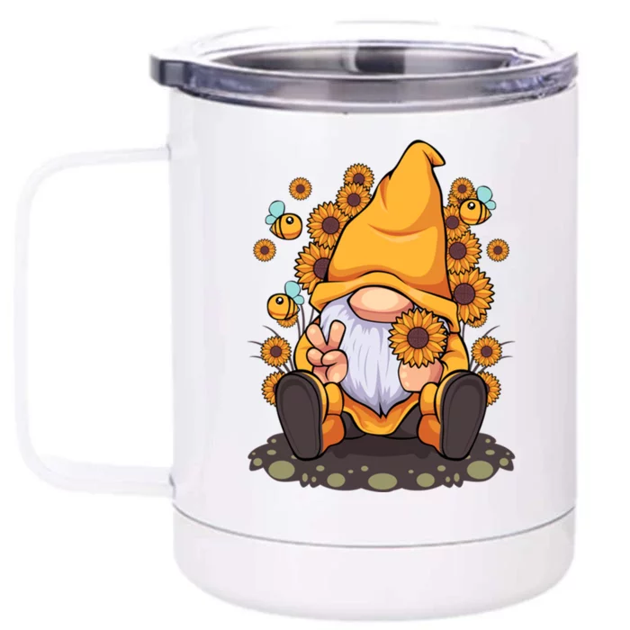 Funny Hippie Sunflower Gnome With Bee Flower Summer Design Gift Front & Back 12oz Stainless Steel Tumbler Cup