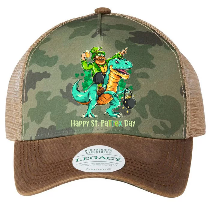 Funny Happy St. PaTREX Day Leprechaun Riding Trex Dinosaur Legacy Tie Dye Trucker Hat