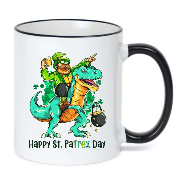 Funny Happy St. PaTREX Day Leprechaun Riding Trex Dinosaur Black Color Changing Mug