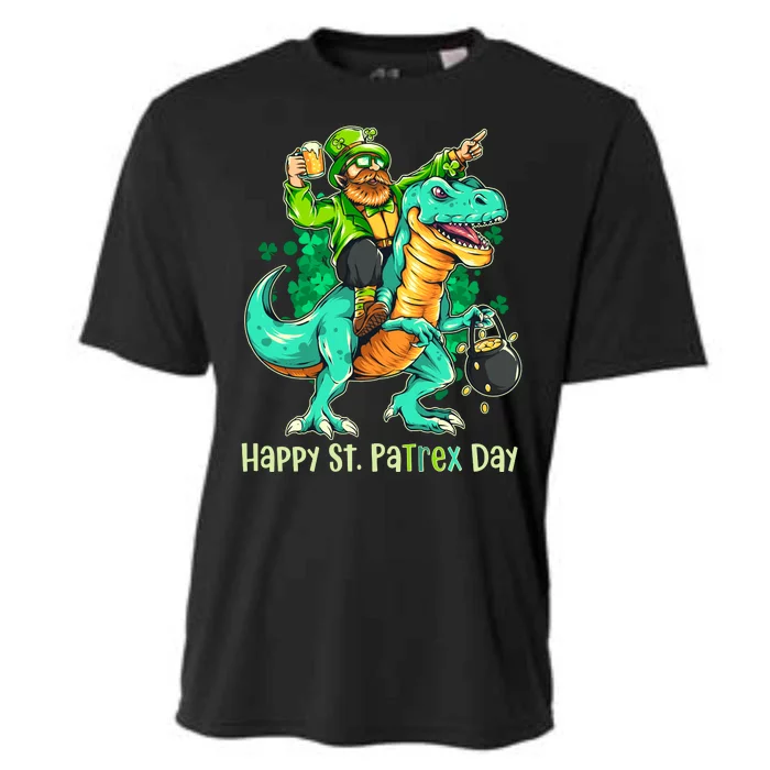 Funny Happy St. PaTREX Day Leprechaun Riding Trex Dinosaur Cooling Performance Crew T-Shirt