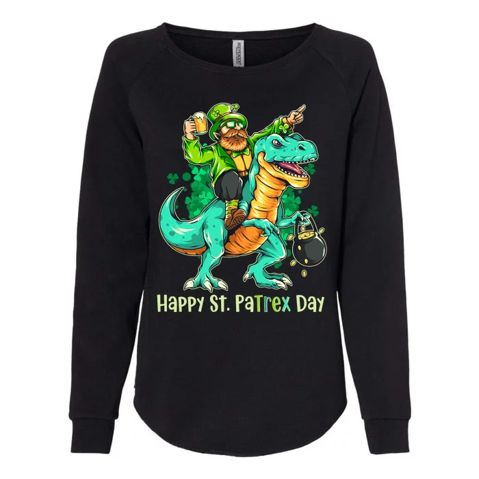 Funny Happy St. PaTREX Day Leprechaun Riding Trex Dinosaur Womens California Wash Sweatshirt