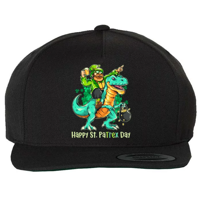 Funny Happy St. PaTREX Day Leprechaun Riding Trex Dinosaur Wool Snapback Cap