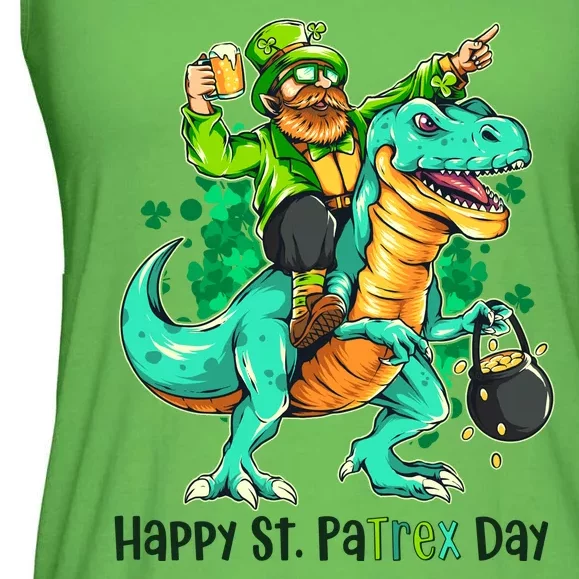 Funny Happy St. PaTREX Day Leprechaun Riding Trex Dinosaur Ladies Essential Flowy Tank