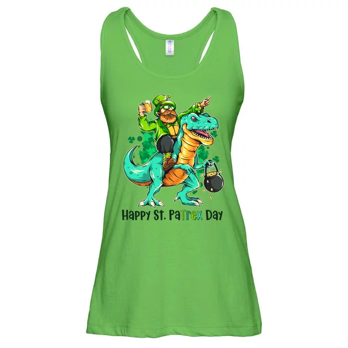 Funny Happy St. PaTREX Day Leprechaun Riding Trex Dinosaur Ladies Essential Flowy Tank