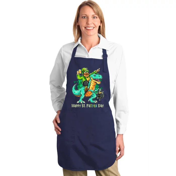 Funny Happy St. PaTREX Day Leprechaun Riding Trex Dinosaur Full-Length Apron With Pocket