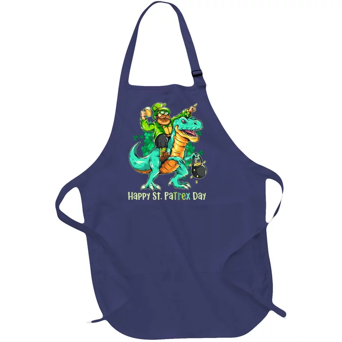 Funny Happy St. PaTREX Day Leprechaun Riding Trex Dinosaur Full-Length Apron With Pocket