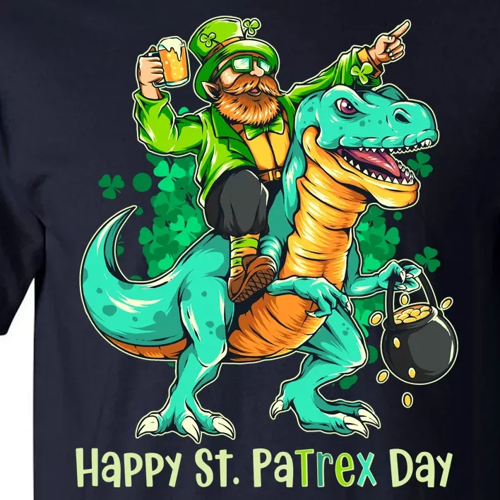 Funny Happy St. PaTREX Day Leprechaun Riding Trex Dinosaur Tall T-Shirt