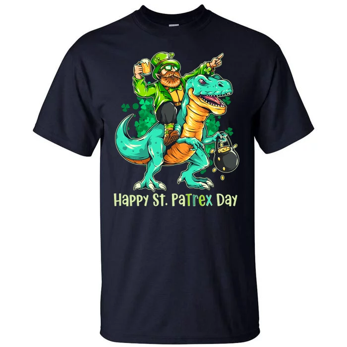 Funny Happy St. PaTREX Day Leprechaun Riding Trex Dinosaur Tall T-Shirt