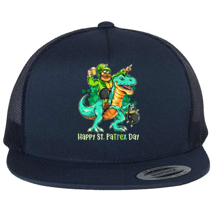 Funny Happy St. PaTREX Day Leprechaun Riding Trex Dinosaur Flat Bill Trucker Hat