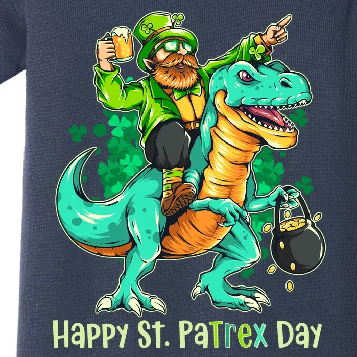 Funny Happy St. PaTREX Day Leprechaun Riding Trex Dinosaur Baby Bodysuit