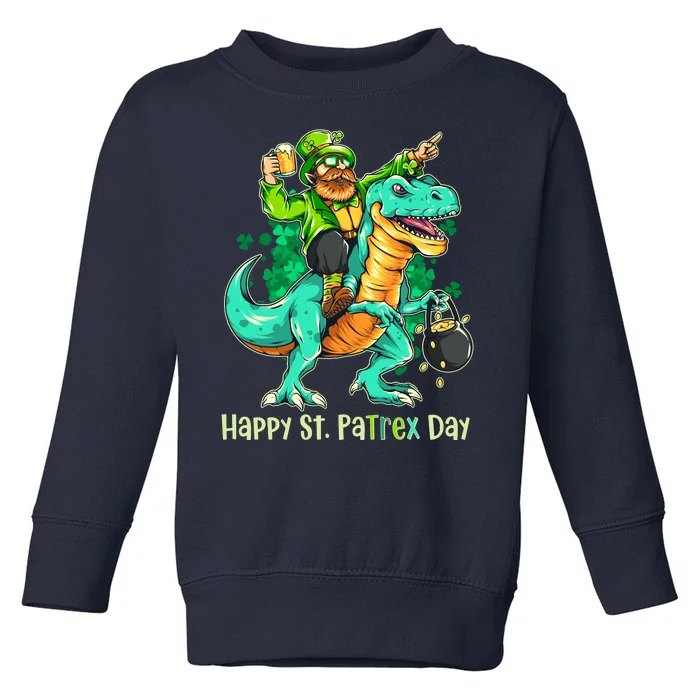 Funny Happy St. PaTREX Day Leprechaun Riding Trex Dinosaur Toddler Sweatshirt