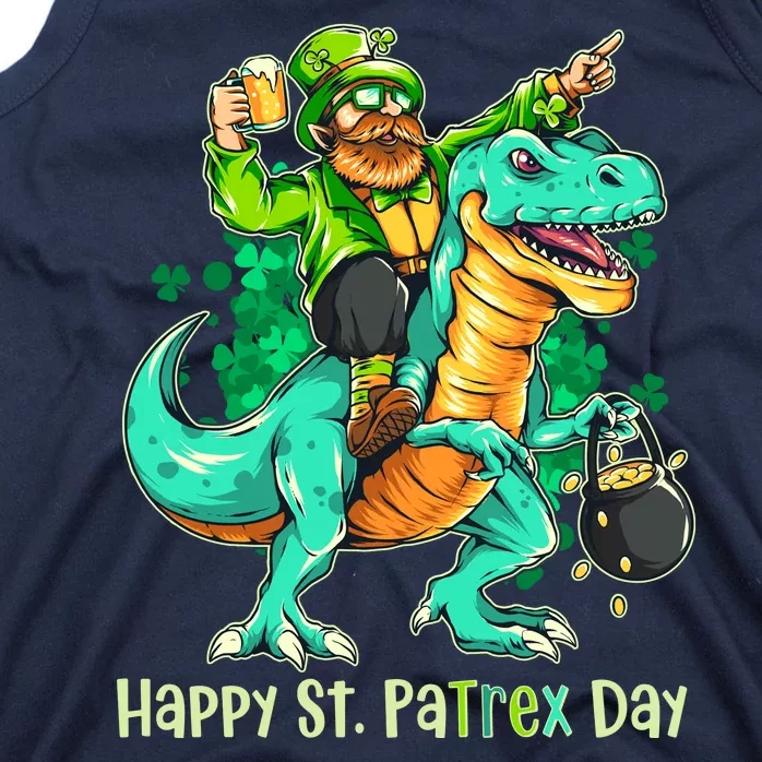 Funny Happy St. PaTREX Day Leprechaun Riding Trex Dinosaur Tank Top