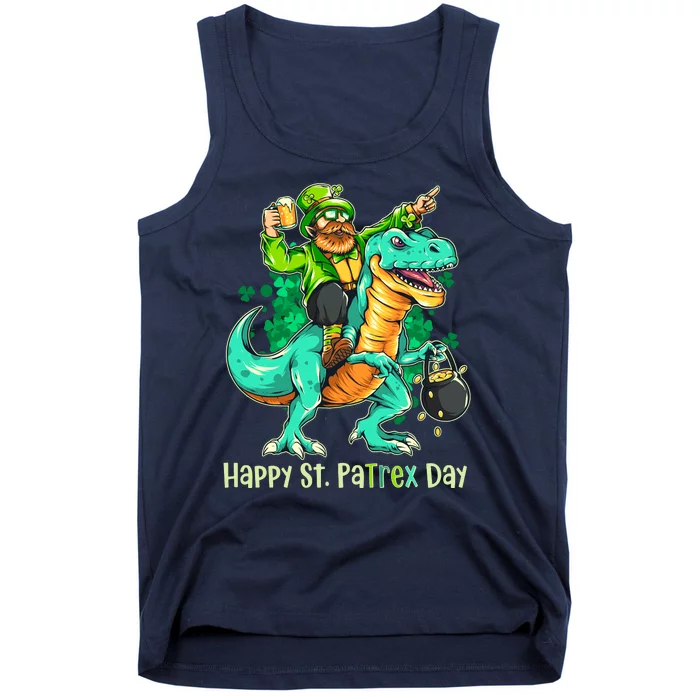 Funny Happy St. PaTREX Day Leprechaun Riding Trex Dinosaur Tank Top