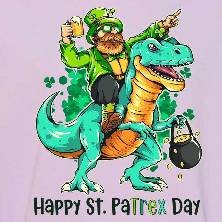 Funny Happy St. PaTREX Day Leprechaun Riding Trex Dinosaur Garment-Dyed Sweatshirt