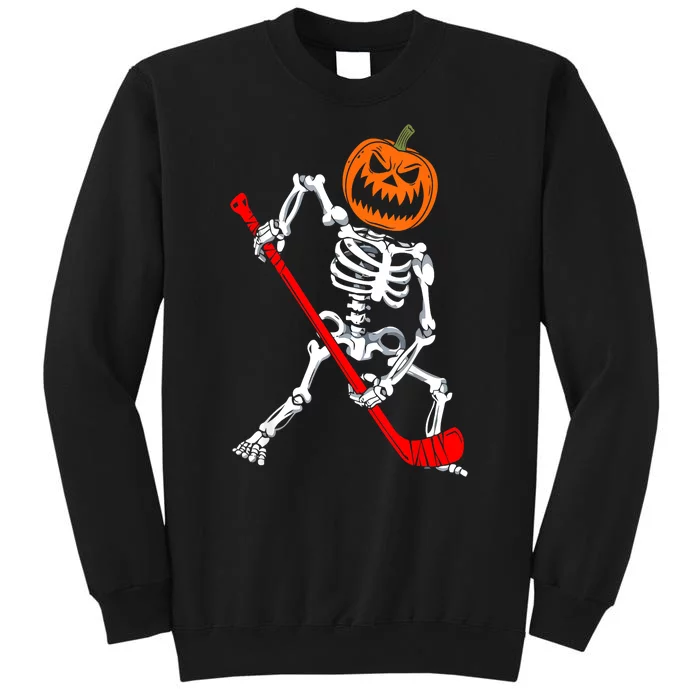 Funny Halloween Skeleton Ice Hockey Pumpkin Hockey Sport Gift Tall Sweatshirt