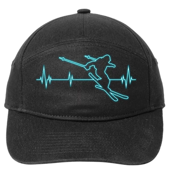 Funny Heartbeat Ski Skiing Loves Gift For Skier 7-Panel Snapback Hat