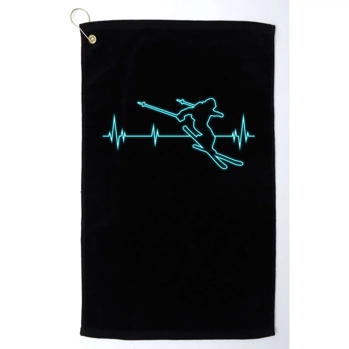 Funny Heartbeat Ski Skiing Loves Gift For Skier Platinum Collection Golf Towel