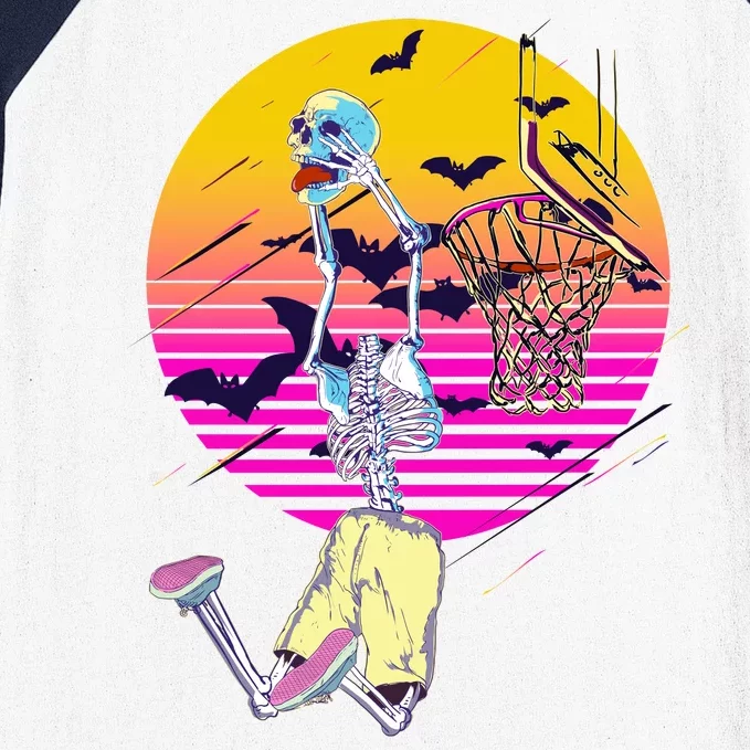 Funny Halloween Skeleton Basketball Player Dunking Skull Baseball Sleeve Shirt