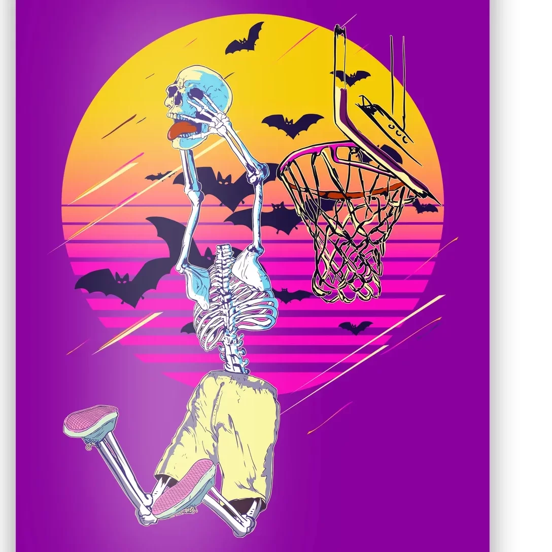 Funny Halloween Skeleton Basketball Player Dunking Skull Poster