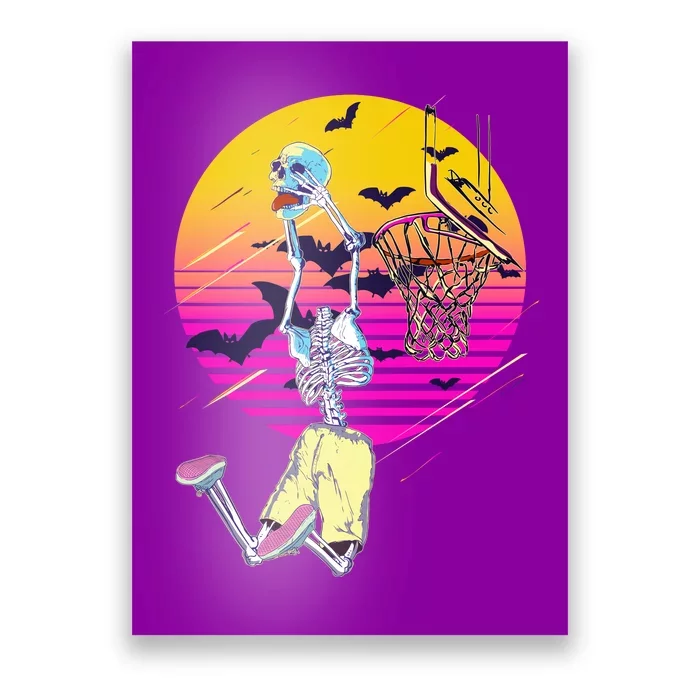 Funny Halloween Skeleton Basketball Player Dunking Skull Poster