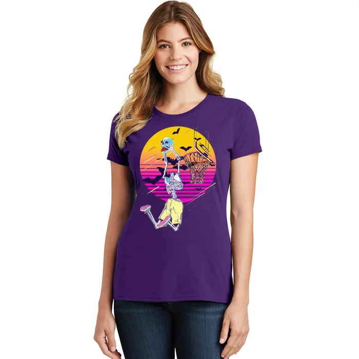 Funny Halloween Skeleton Basketball Player Dunking Skull Women's T-Shirt