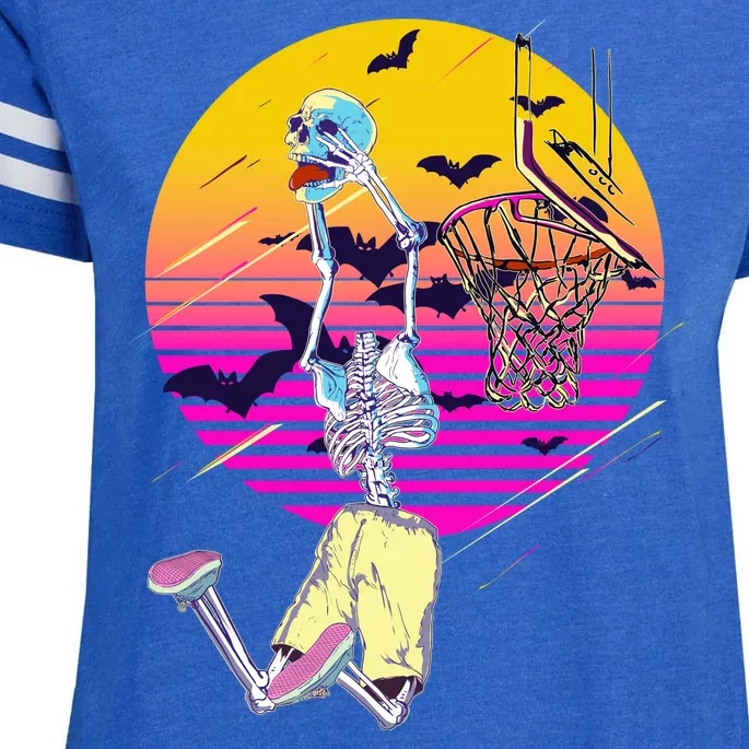 Funny Halloween Skeleton Basketball Player Dunking Skull Enza Ladies Jersey Football T-Shirt