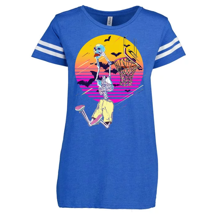 Funny Halloween Skeleton Basketball Player Dunking Skull Enza Ladies Jersey Football T-Shirt