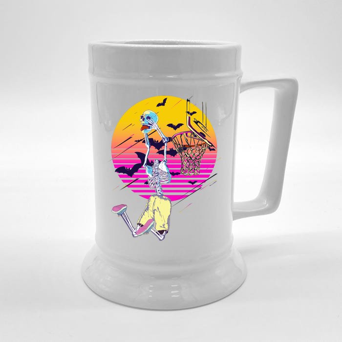 Funny Halloween Skeleton Basketball Player Dunking Skull Front & Back Beer Stein