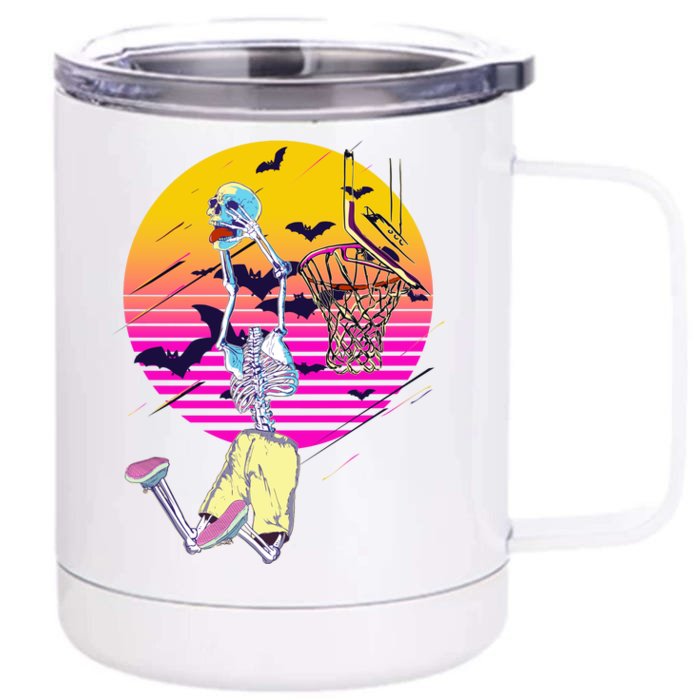 Funny Halloween Skeleton Basketball Player Dunking Skull Front & Back 12oz Stainless Steel Tumbler Cup