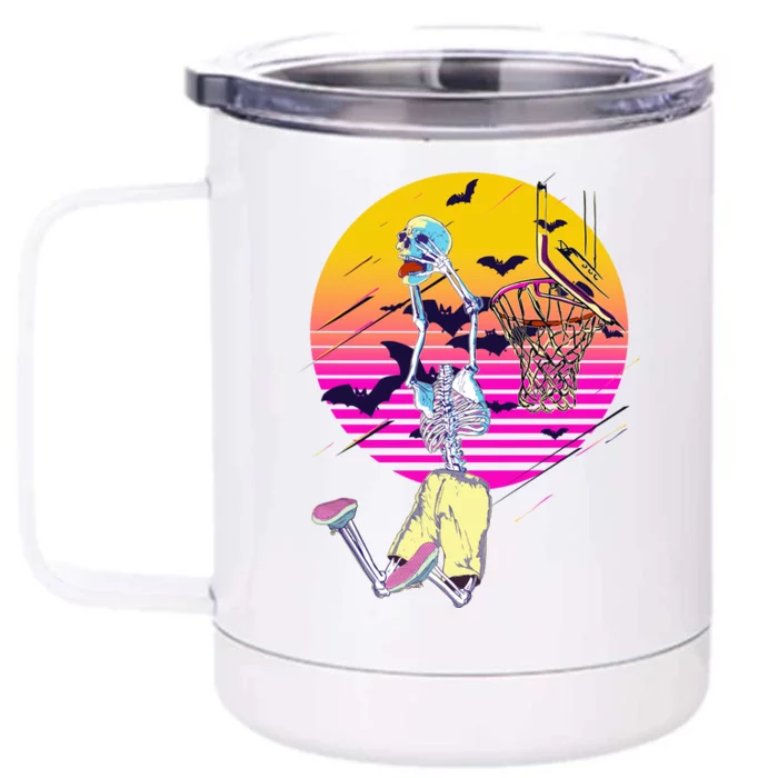 Funny Halloween Skeleton Basketball Player Dunking Skull Front & Back 12oz Stainless Steel Tumbler Cup