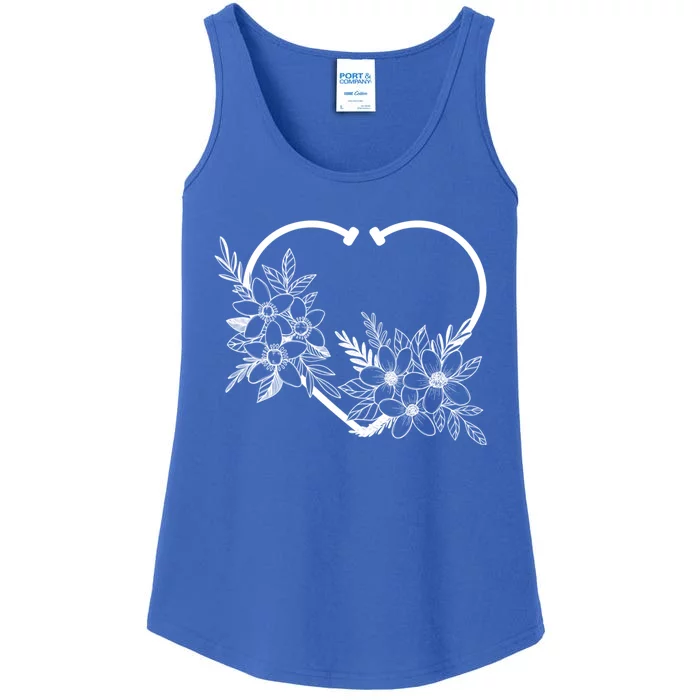 Floral Heart Stethoscope Nurse Nursing Gift Ladies Essential Tank