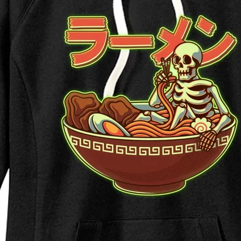 Funny Halloween Skeleton Japanese Ramen Bowl Women's Fleece Hoodie