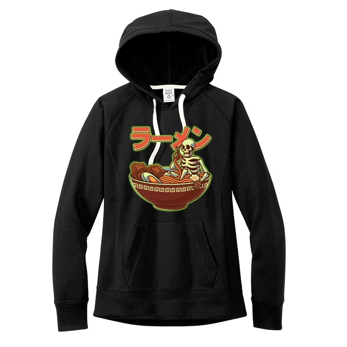 Funny Halloween Skeleton Japanese Ramen Bowl Women's Fleece Hoodie