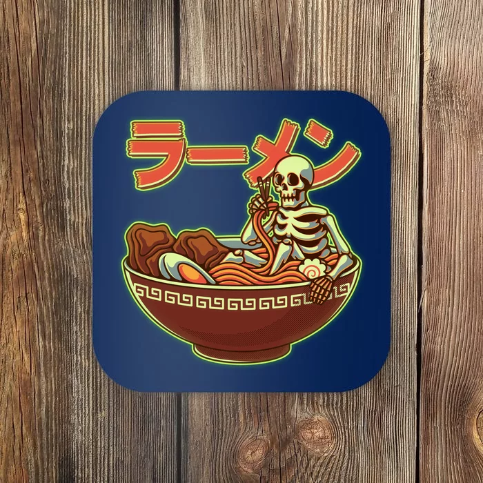 Funny Halloween Skeleton Japanese Ramen Bowl Coaster