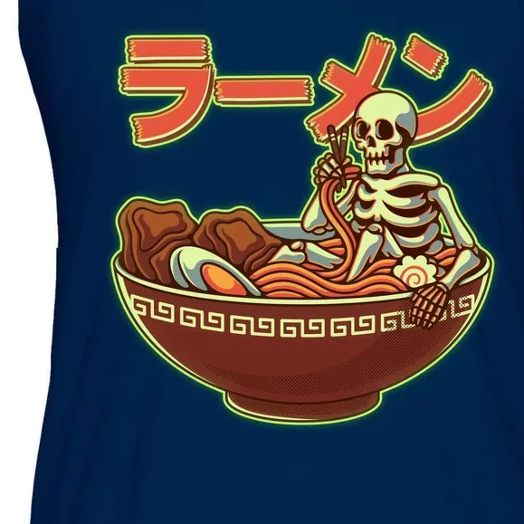 Funny Halloween Skeleton Japanese Ramen Bowl Ladies Essential Flowy Tank