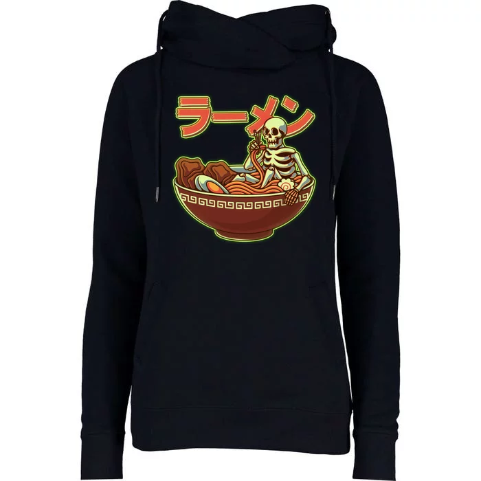 Funny Halloween Skeleton Japanese Ramen Bowl Womens Funnel Neck Pullover Hood